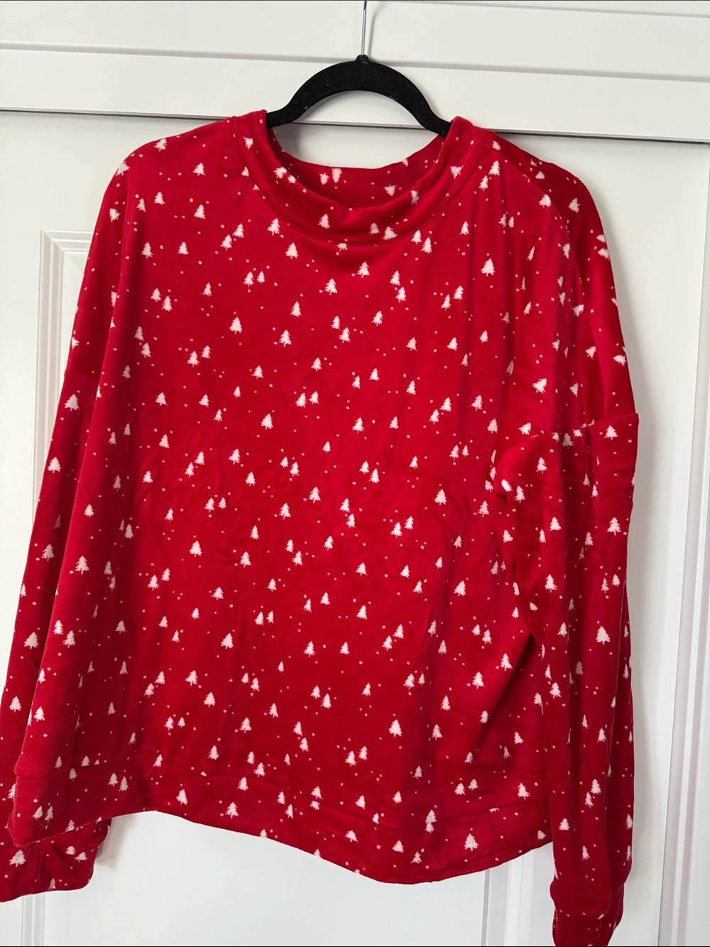 Auden Red Long-Sleeve Pajama Top with White Tree Print Pocket and pants